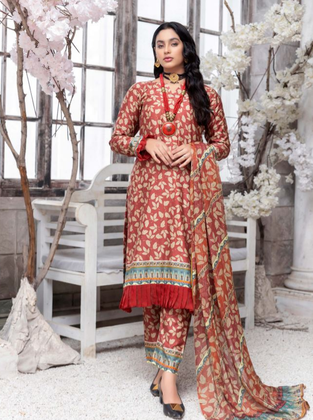 AIN ALIF Viscose Full Suit Print Suit Chiffon Dupatta