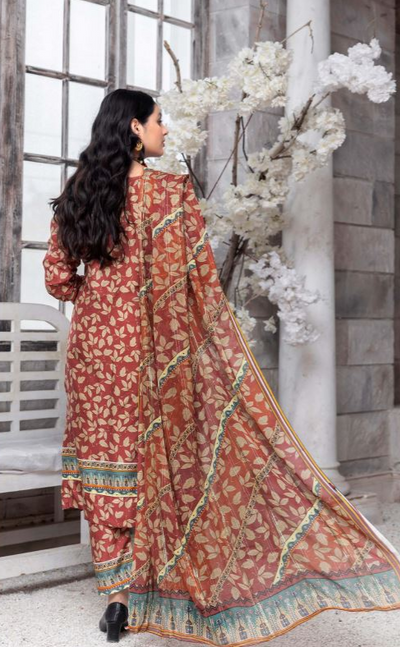 AIN ALIF Viscose Full Suit Print Suit Chiffon Dupatta