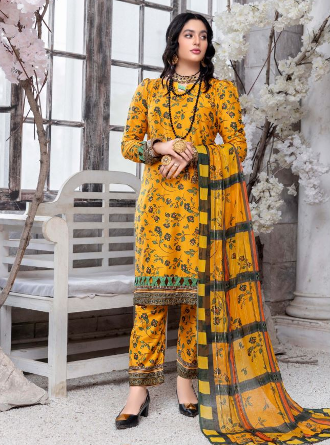 AIN ALIF Viscose Full Suit Print Suit Chiffon Dupatta