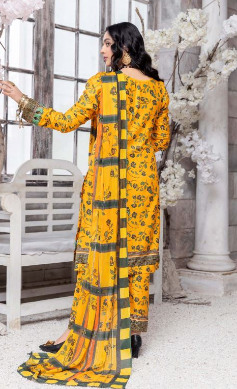 AIN ALIF Viscose Full Suit Print Suit Chiffon Dupatta