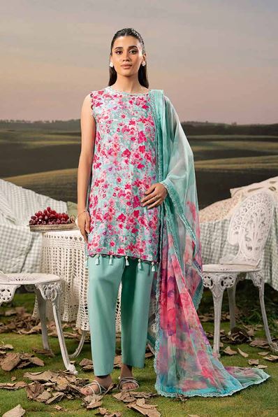 M BASICS MARIA B 10 A Embroidered Arabic Lawn Suit With Digital Printed Chiffon Dupatta
