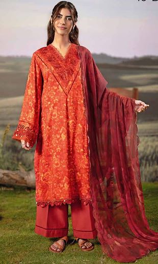 M BASICS MARIA B 10 B Embroidered Arabic Lawn Suit With Digital Printed Chiffon Dupatta