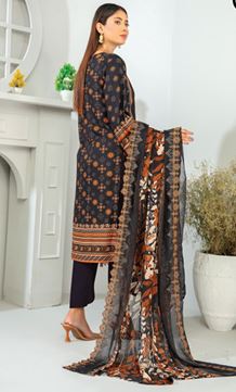 MINAHIL FATIMA"S V/1681 D 05 Linen Embroidery Suit with Chiffon Print Cutwork Dupatta