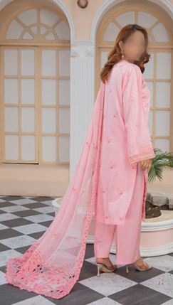 HINA FATIMA'S V/2405 05 Dobby Linen Embroidery Suit with Chiffon Embroidery Dupatta