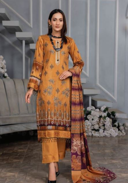 Digital print Lawn embroidery suit with voil lawn print dupatta