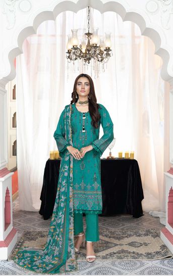 Viscose embroidery suit with chiffon dupatta