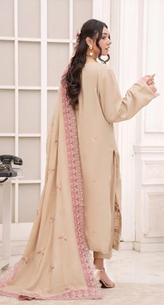 AWAAZ BR 05 Premium Zari Peach Embroidery Suit With Woolen Embroidery Shawl