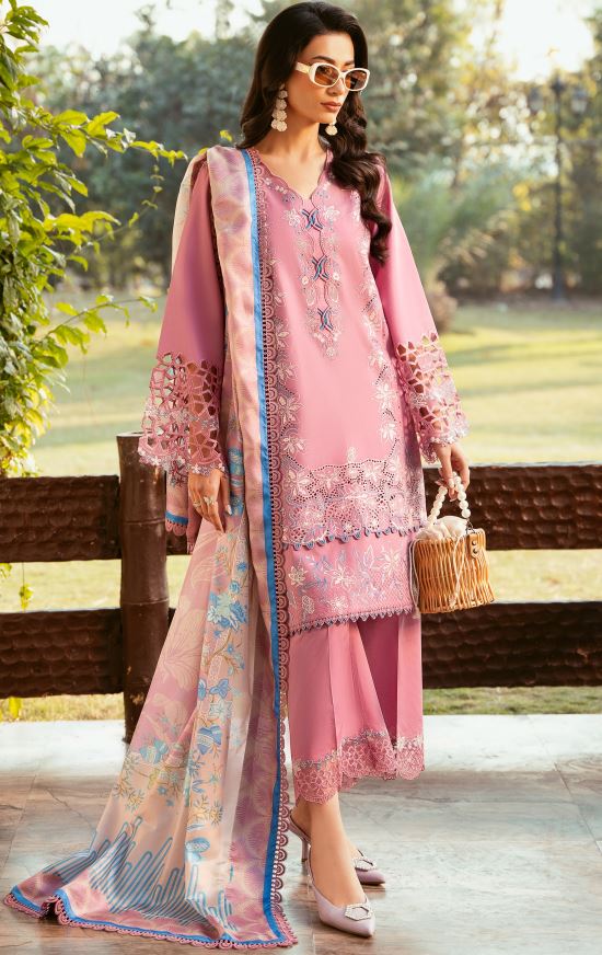 Kayra Binilyas 315 B Dyed Lawn Borer Embroidered Suit With Printed Silk Dupatta 3pc