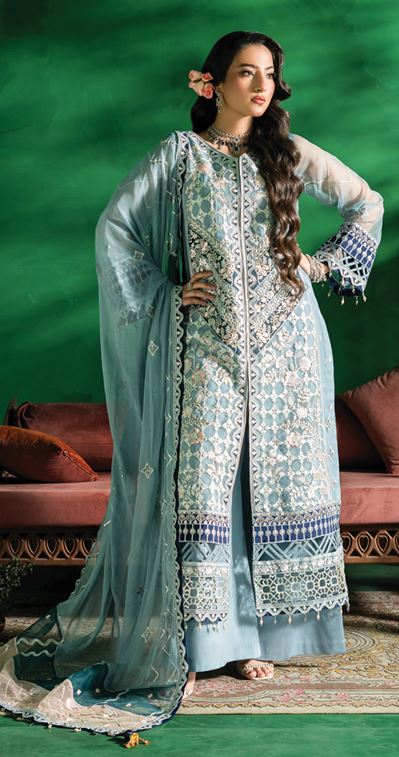 FARMAISH ZEBTAN V/08 FC-10 Embroidered Organza Suit With Embroidered weightless chiffon four side Border ready dupatta