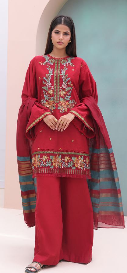 WUC24E30083 Digital Printed Embroidered Cambric Suit 3pc