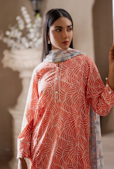 Allover print lawn suit with chiffon Dupatta