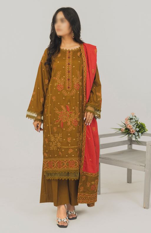 Peach Pashmina Embroidery suit with contrast Pashmina Embroidery Shawl