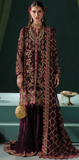 MEERAL BY SAAD SHAIKH D-006 Embroidered Hand Embellished  Chiffon Suit With Embroidered Chiffon  duppata