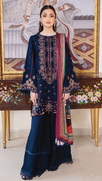 SERENE HUMDUM 06 Premium Embroidered  DHANAK Collection with Printed Wool Shawl