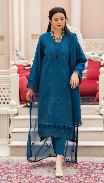 Karandi embroidery suit with chiffon embroidery dupatta