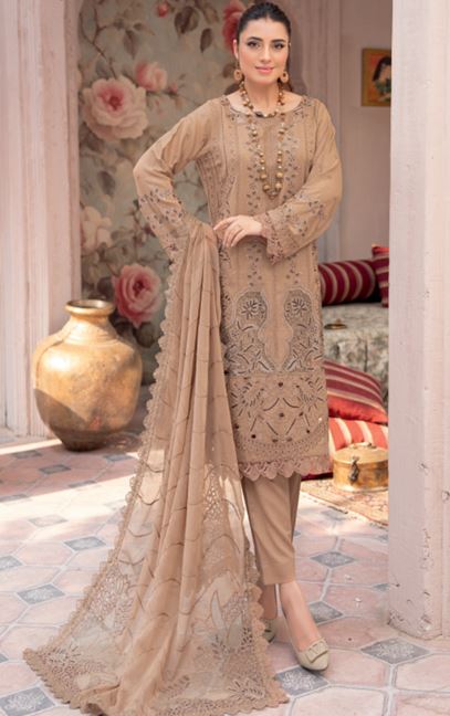 Mehwish RA 06 luxury embroidered karandi shirt with embroidered stitch patch crinkle duppata