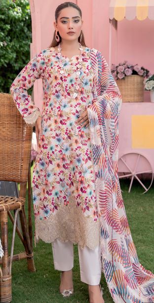 LAMHAY RA 06 Lawn Embroidery Suit With Crinkle Dupatta