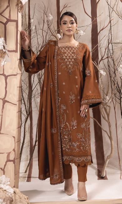 IRINA HUMDUM 06 Premium Embroidered P E A C H  W O O L Collection with Embroidered Same Fabric Shawl