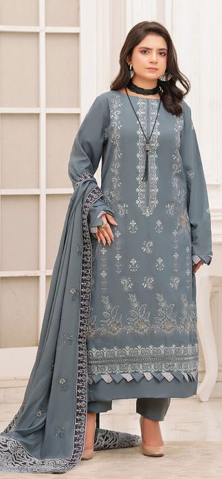 AWAAZ BR 06 Premium Zari Peach Embroidery Suit With Woolen Embroidery Shawl