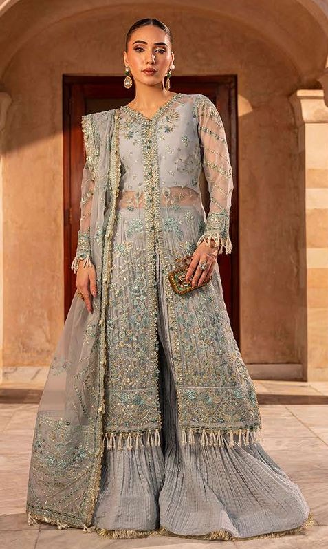 AYLIN AQUA HAND EMBELLISHED ORGANZA SUIT WITH ORGANZA DUPATTA