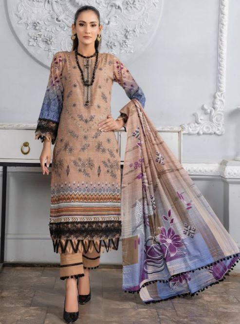 Digital print Lawn embroidery suit with voil lawn print dupatta