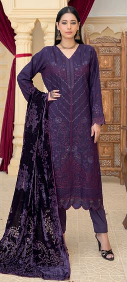 Premium Zari Peach Embroidery Suit with Velvet Cutwork Palachi Shawl