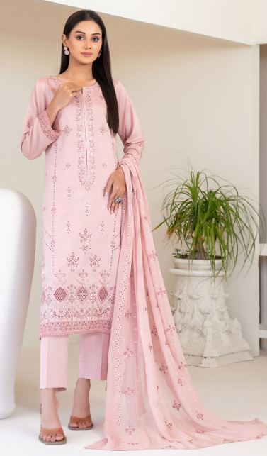 NAJWA TAWAKKAL 4393 Un-Stitched Fancy Embroidered Viscose Zari Shirt Designs with  Embroidered Chiffon Schiffli Dupatta & Un-Stitched Plain Staple Shalwar Fabric