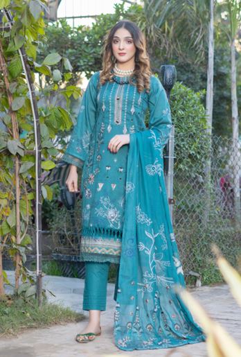 Lawn Embroidery suit with fancy Dupatta