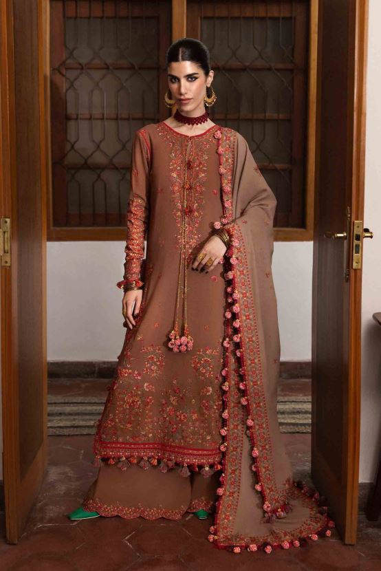 Embroidered Karandi Suit With Embroidered Shawls 3PC