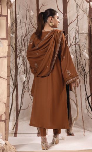 IRINA HUMDUM 06 Premium Embroidered P E A C H  W O O L Collection with Embroidered Same Fabric Shawl