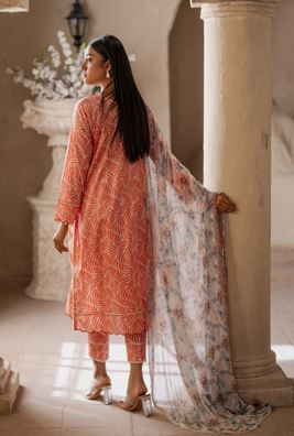 Allover print lawn suit with chiffon Dupatta