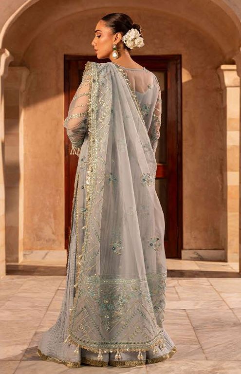 AYLIN AQUA HAND EMBELLISHED ORGANZA SUIT WITH ORGANZA DUPATTA