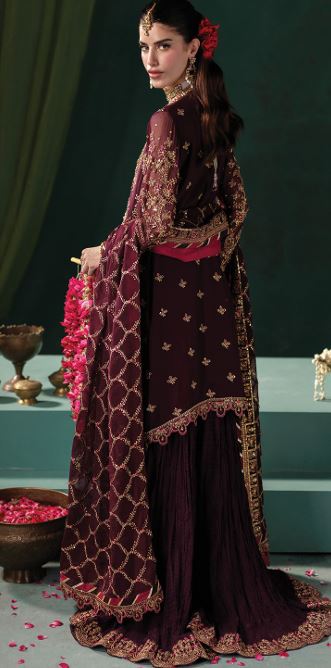 MEERAL BY SAAD SHAIKH D-006 Embroidered Hand Embellished  Chiffon Suit With Embroidered Chiffon  duppata