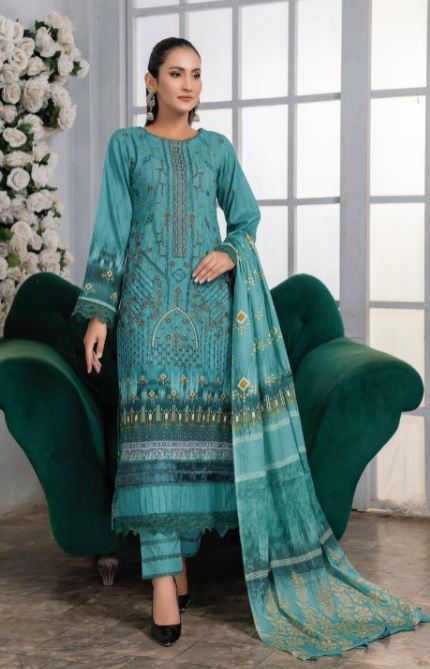 Digital print Lawn embroidery suit with voil lawn print dupatta