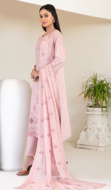 NAJWA TAWAKKAL 4393 Un-Stitched Fancy Embroidered Viscose Zari Shirt Designs with  Embroidered Chiffon Schiffli Dupatta & Un-Stitched Plain Staple Shalwar Fabric