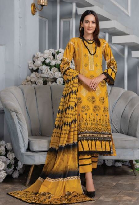 Digital print Lawn embroidery suit with voil lawn print dupatta