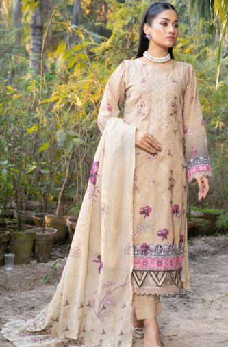 Lawn Embroidery suit with fancy Dupatta