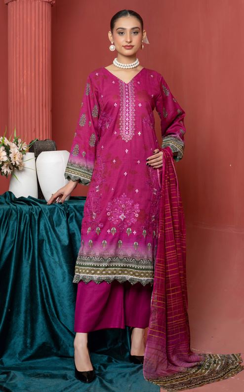 Lawn Embroidery suit with fancy Dupatta