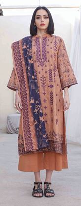 Digital Printed Embroidered Khadar Suit with Embroidered Shawl