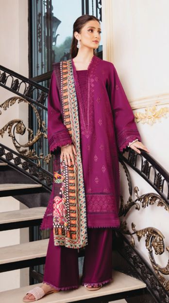 SERENE HUMDUM 07 Premium Embroidered  DHANAK Collection with Printed Wool Shawl