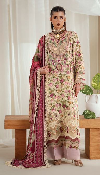 ERES BONITA BIN ILYAS 1107 A Embroidered  Viscous Printed Suit  With Digital Printed  Chiffon Dupatta