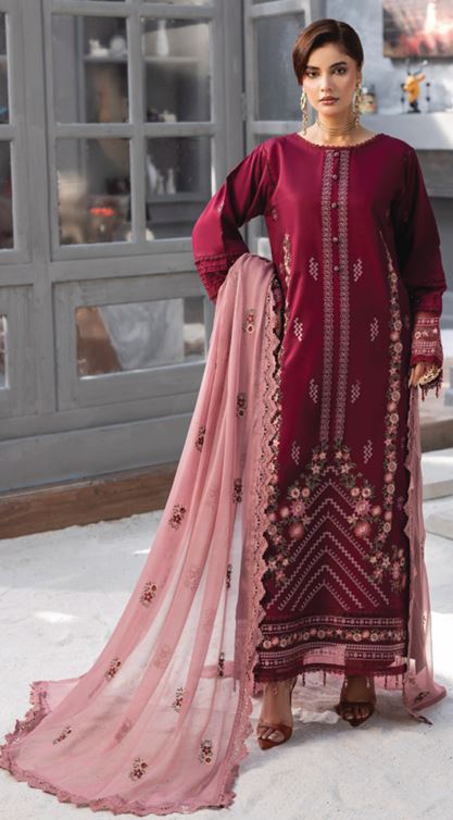 FAREEHA HUMDUM 007 Premium Embroidered  VISCOSE Collection with Heavy Embroidered Chiffon Contrast Duppata