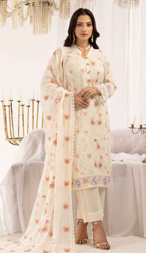 JASMIINE MAHEES RA 07 Elegant embroidered karandi suit with embroidered crinkle duppata