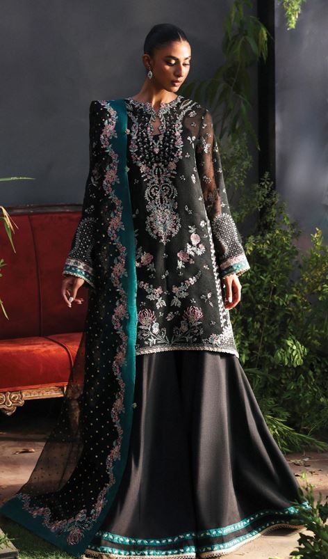 LA FUCHSIA AFROZEH LAROSEA ALF-25-V1-07 EMBROIDERED KHAADI NET SUIT WITH EMBROIDERED DUPATTA