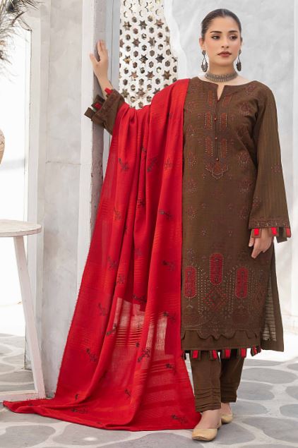 Pashmina Embroidery suit with contrast Pashmina Embroidery Shawl