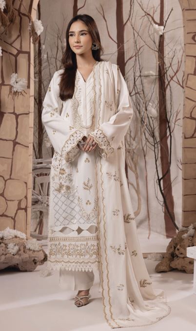 IRINA HUMDUM 07 Premium Embroidered P E A C H  W O O L Collection with Embroidered Same Fabric Shawl