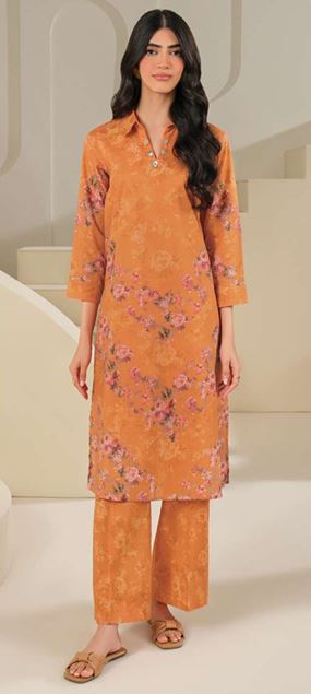 U3956 ORANGE Printed Cambric Suit 2pc