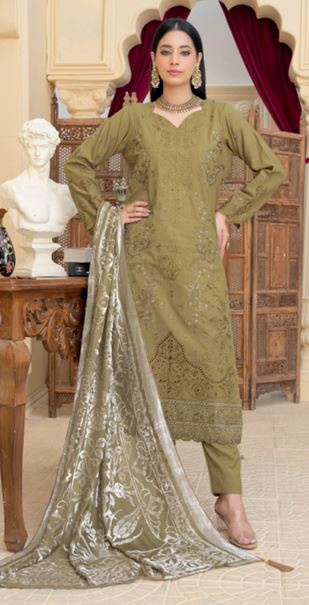 Premium Zari Peach Embroidery Suit with Velvet Cutwork Palachi Shawl