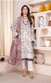 WASEELA RA 07 Lawn Chikan Kari Embroidery Suit With Crinkle Dupatta