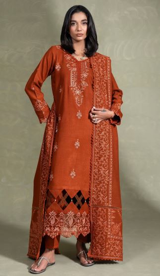 CORAL CO-02 Peach Leather Embroidery Suit With Pashmina Embroidery Shawl